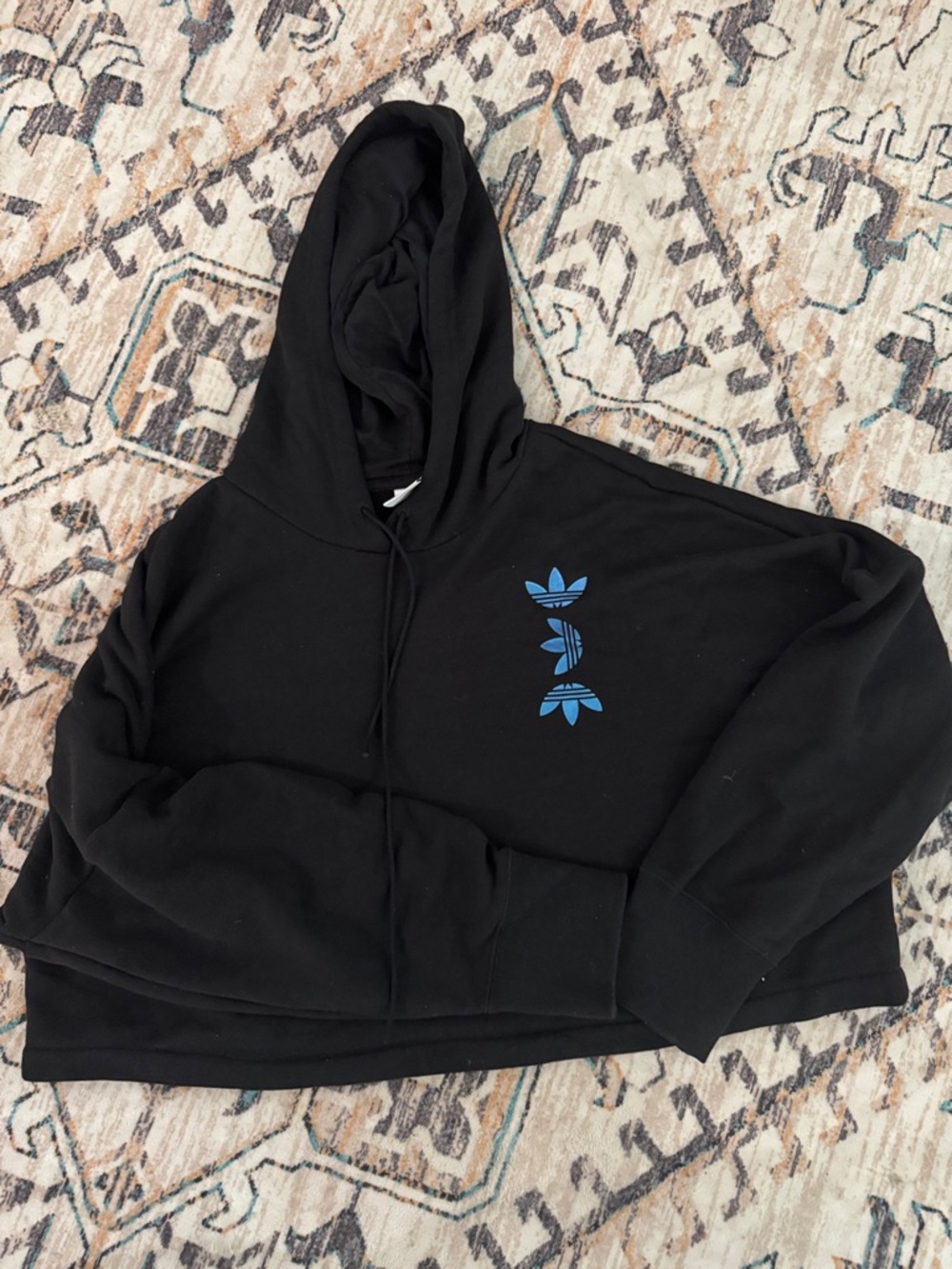adidas Black Hoodie with Blue Stacked Trefoil